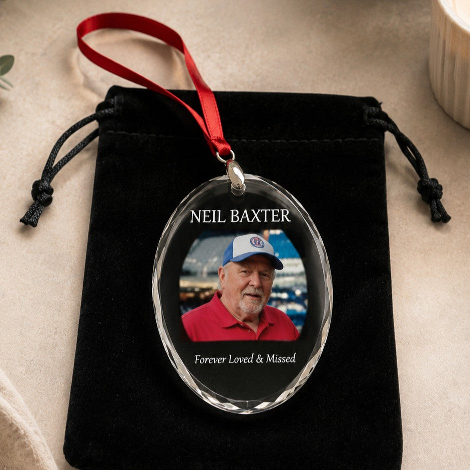 80mm personalised crystal remembrance Christmas ornament with custom photo and name
