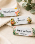 Personalised teacher and educator name badges with choice of floral designs
