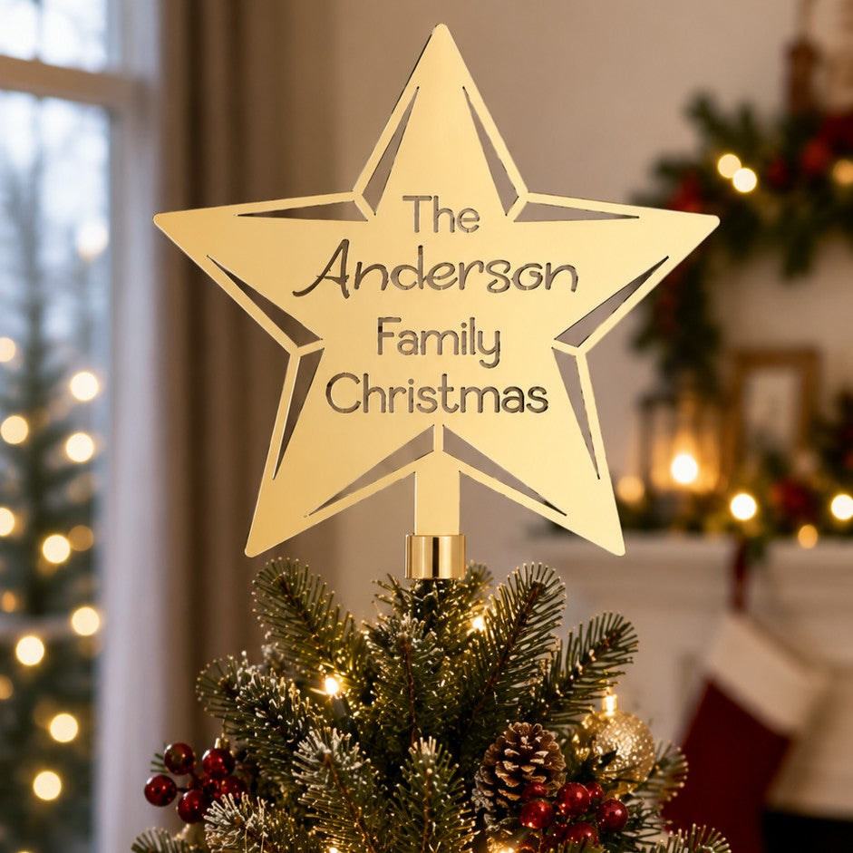 personalized gold star Christmas tree topper 