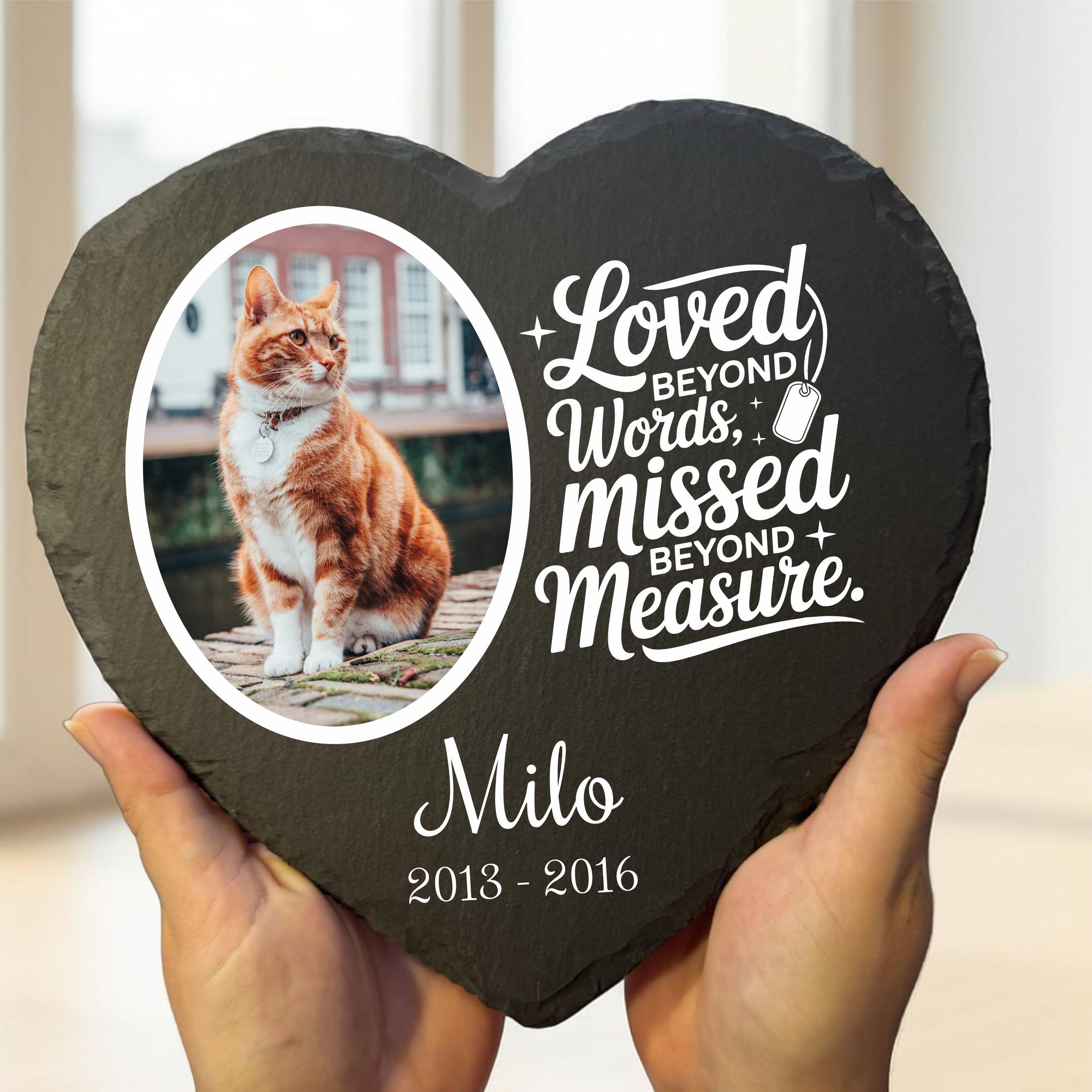 personalised slate heart pet memorial with photo and saying