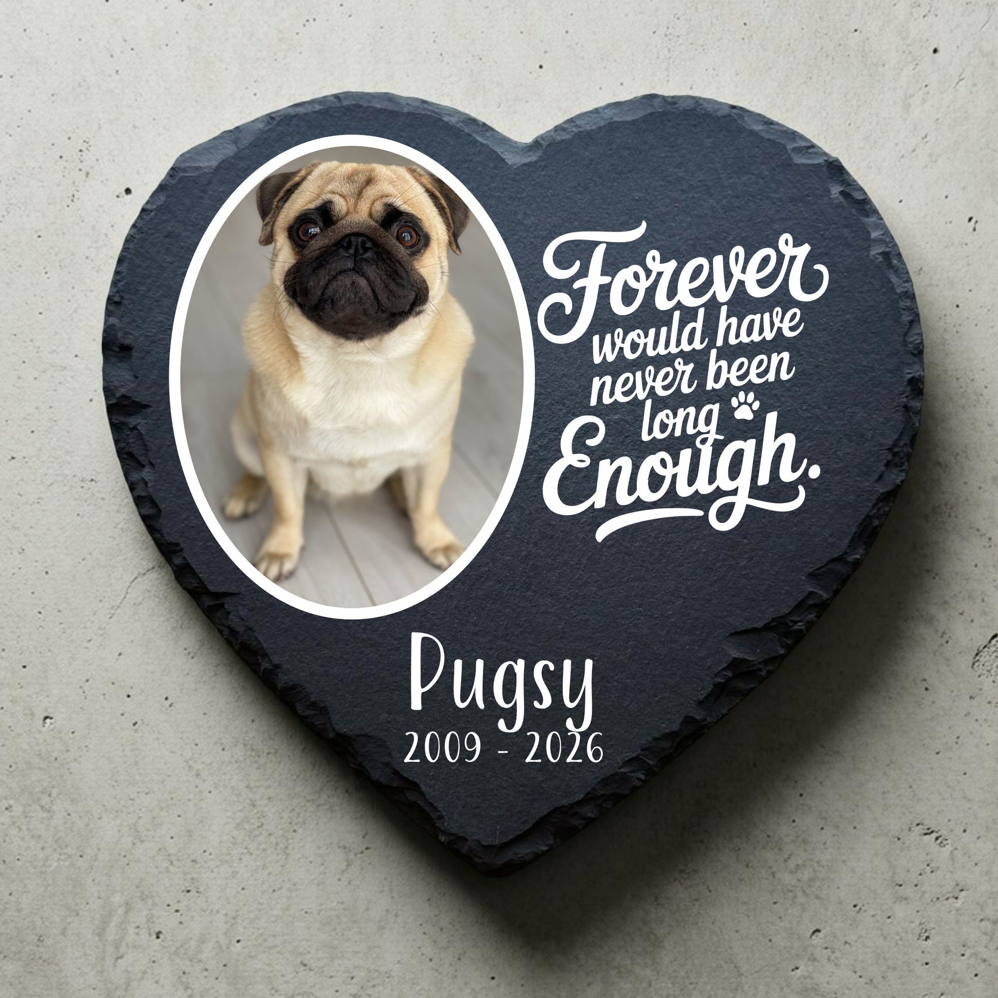 heart shaped slate pet memorial with personalised wording