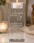 Personalised crystal pet memorial candle holder engraved with Forever in My Heart