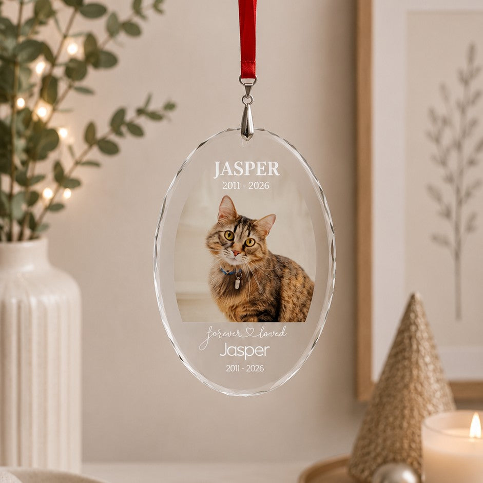80mm crystal pet remembrance ornament with personalised photo and name