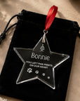 Personalised crystal pet memorial star ornament with black velvet gift bag