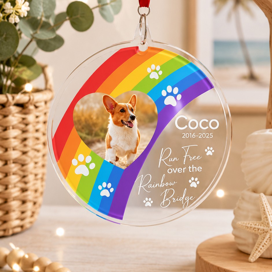 Personalised Rainbow Bridge crystal ornament