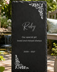 Minimalist personalised pet memorial slate keepsake with custom wording and dates
