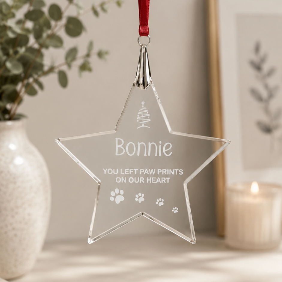80mm personalised crystal pet remembrance Christmas decoration