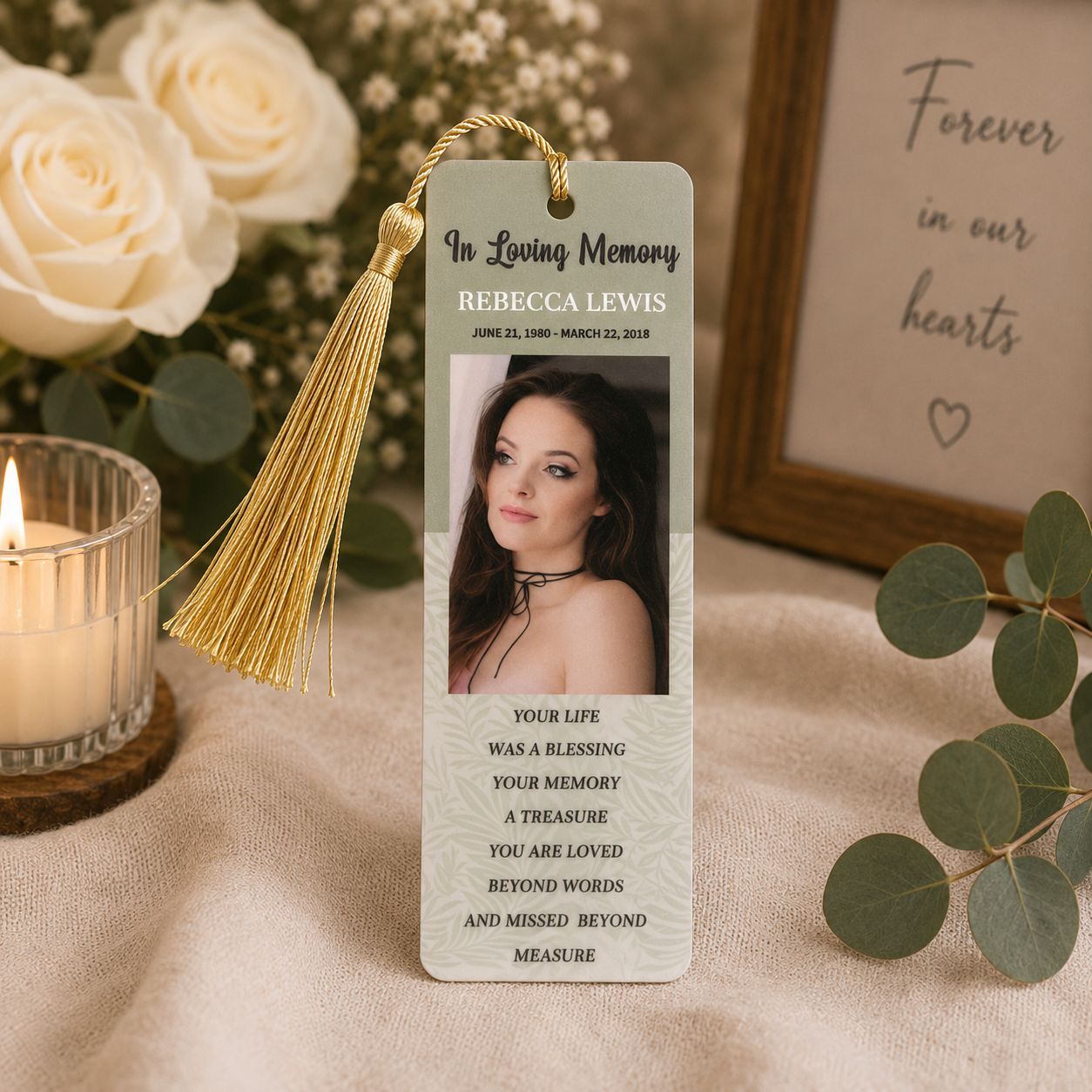 memorial bookmarks with personalised photo and memorial poem