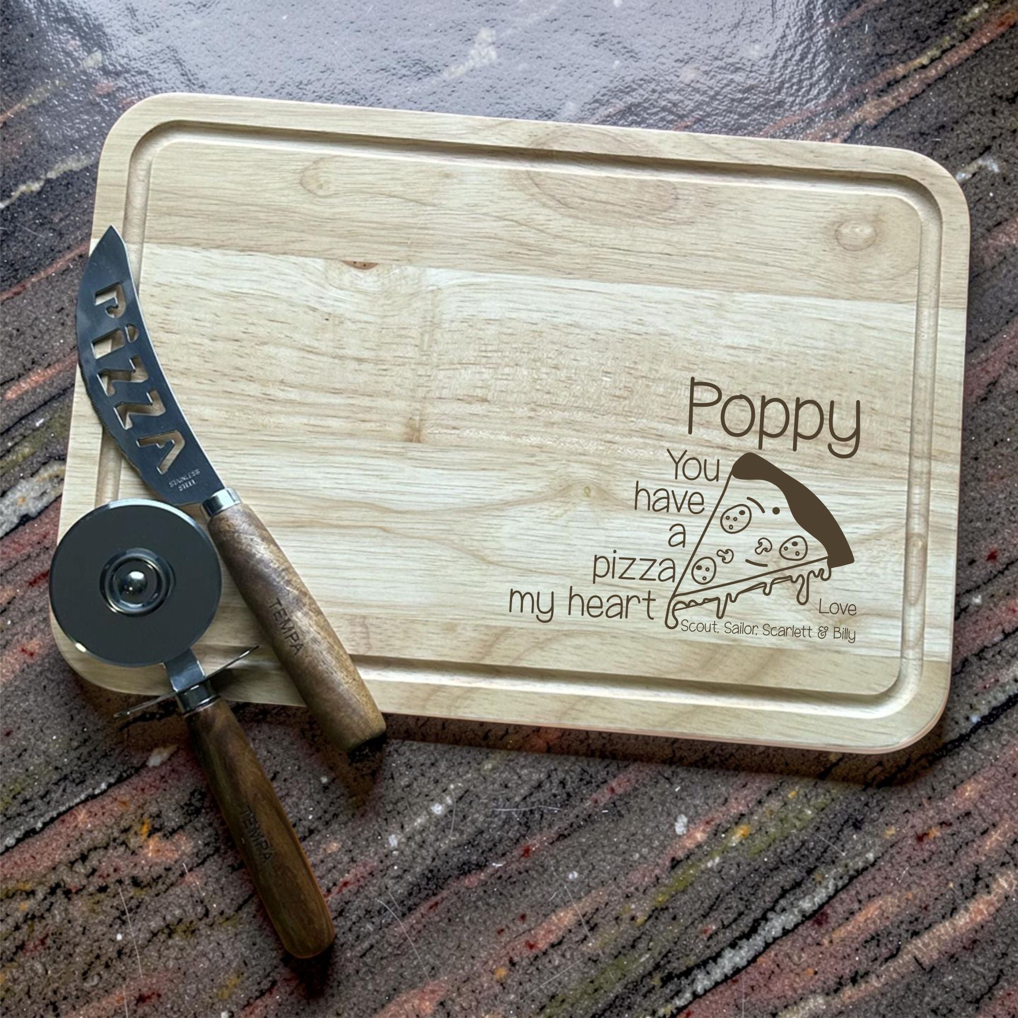 custom engraved pizza serving board 320x220mm