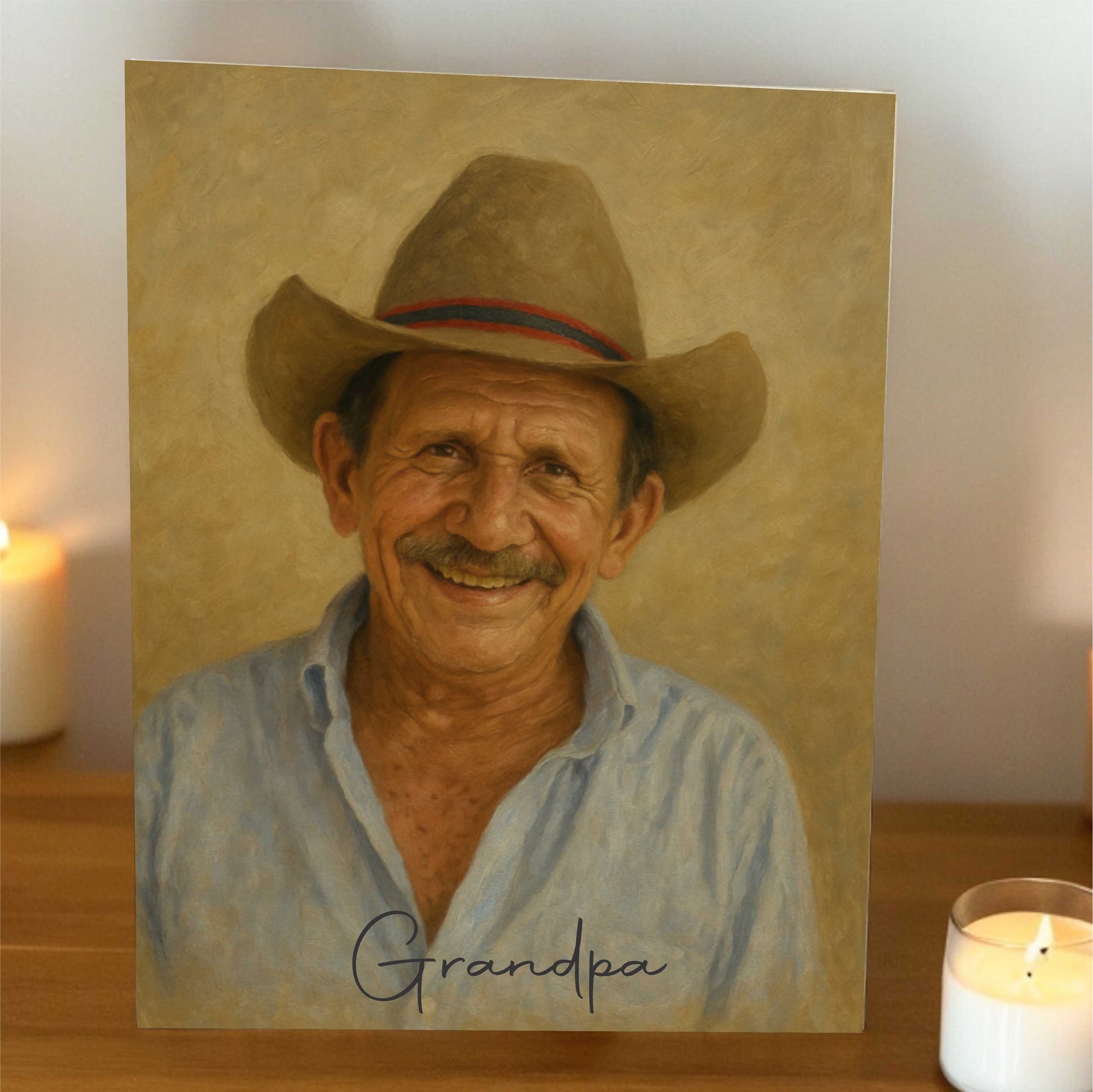Oil painting from photo printed on free standing wooden block