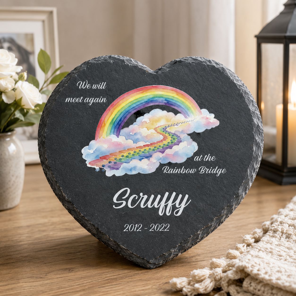 Personalised 20cm pet remembrance slate heart for garden or home display