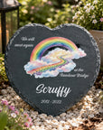 Personalised 20cm Rainbow Bridge pet memorial slate heart with custom name and dates