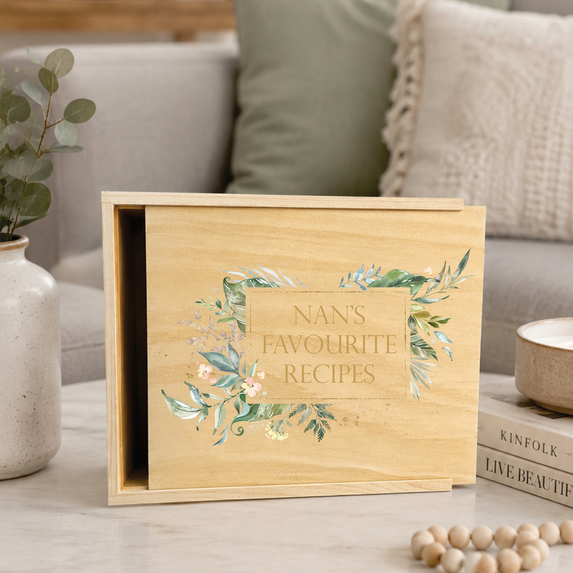 Green Floral Frame - Personalised Wooden Box