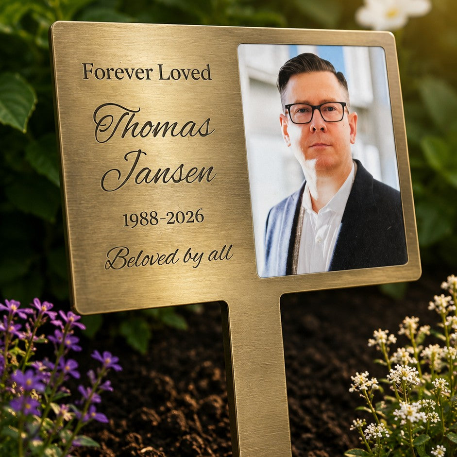 garden memorial with photo