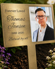 garden memorial with photo