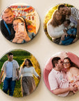 Four circular photo magnets featuring different photos