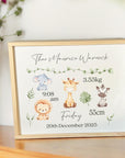 Wooden birth details memory box safari animals