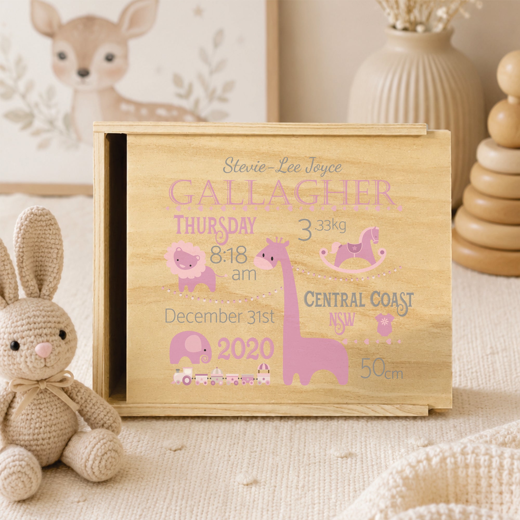 Birth Details Safari Large Keepsake Box