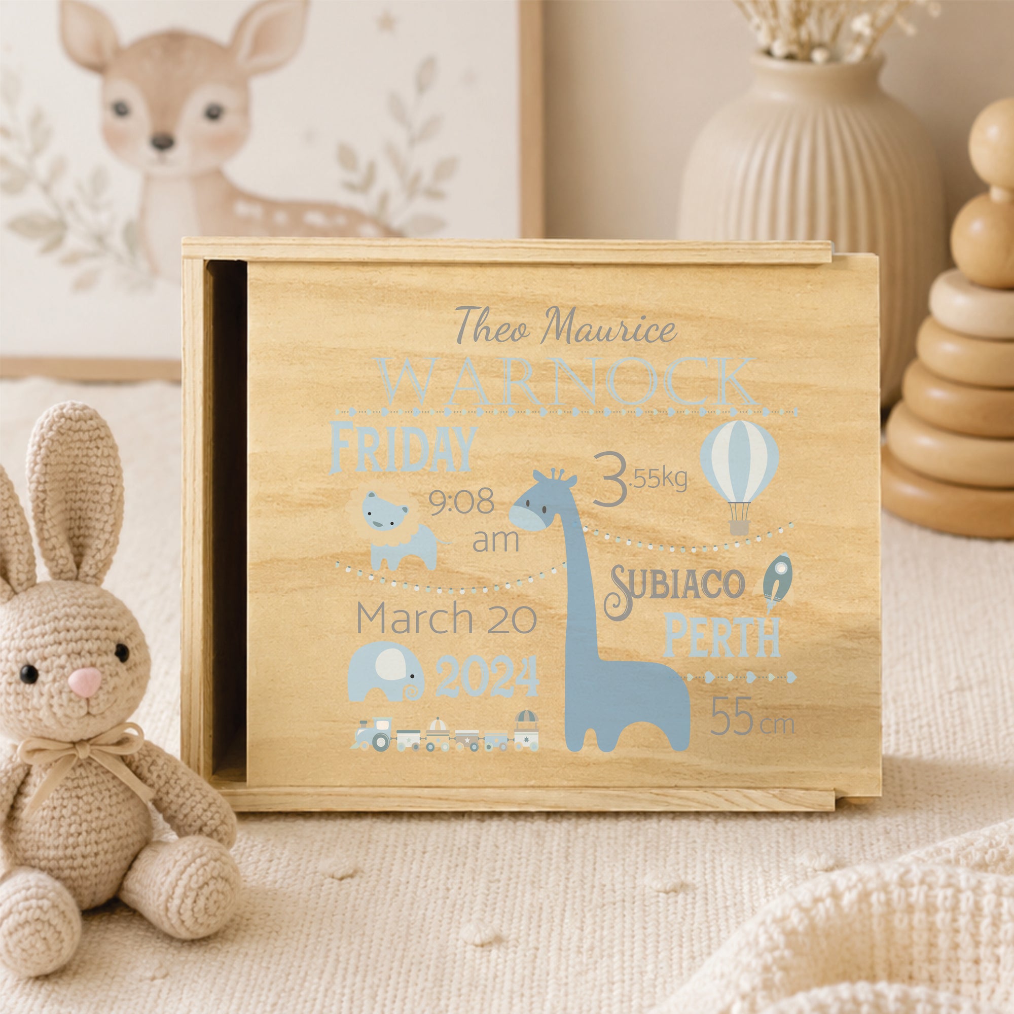 Birth Details Safari Large Keepsake Box