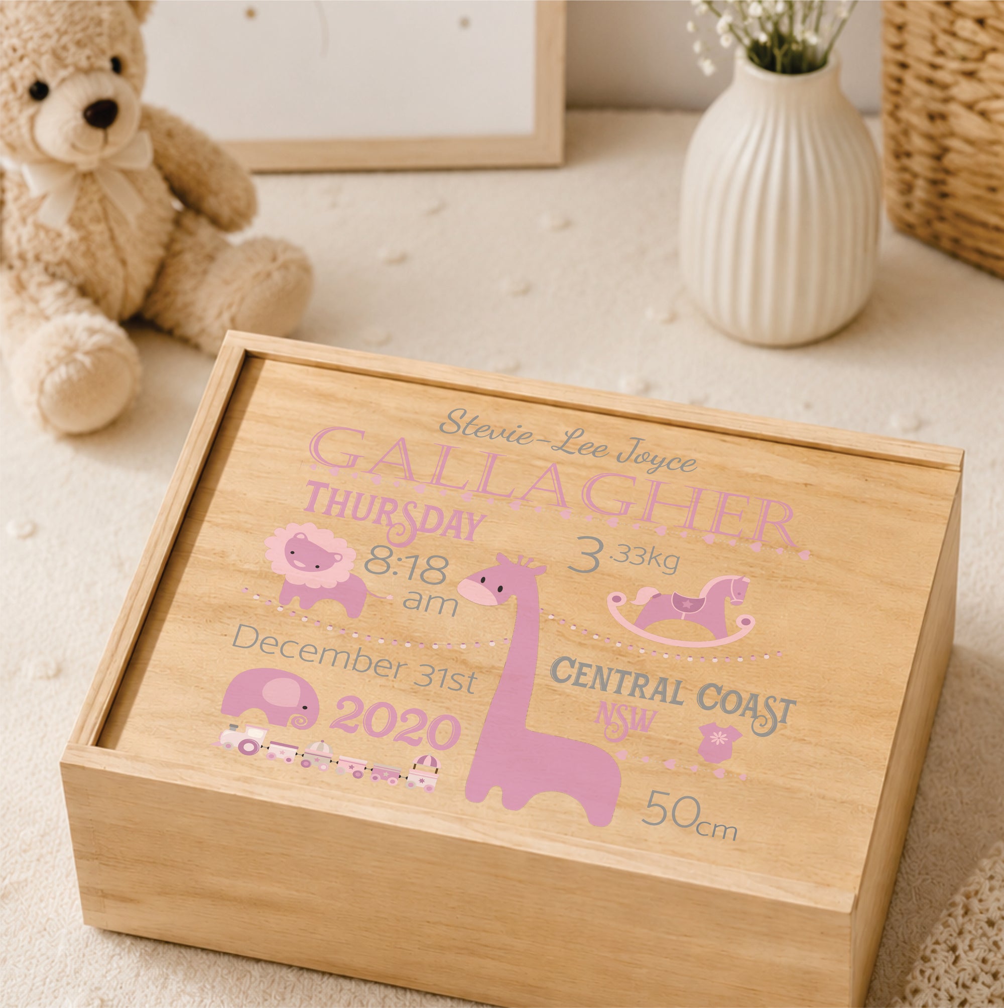 Birth Details Safari Large Keepsake Box
