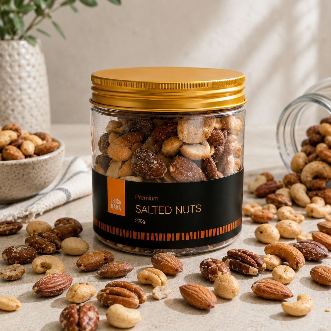 Premium roasted and salted mixed nuts in 200g gift jar