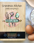 personalised kitchen scales baked with love