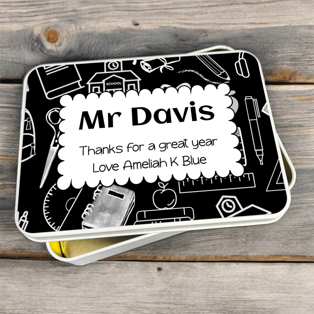 personalised teacher gift, teacher tin