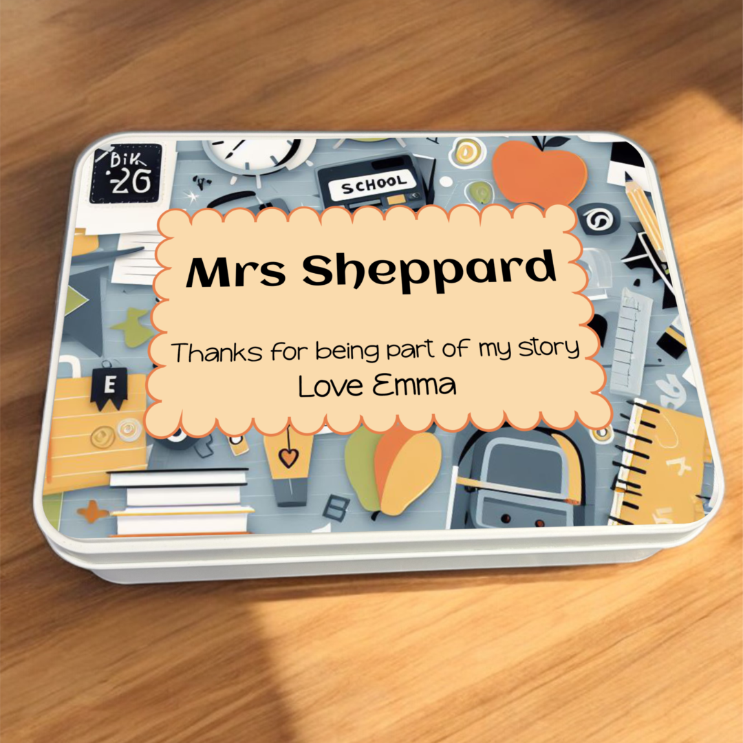 personalised teacher gift, teacher tin
