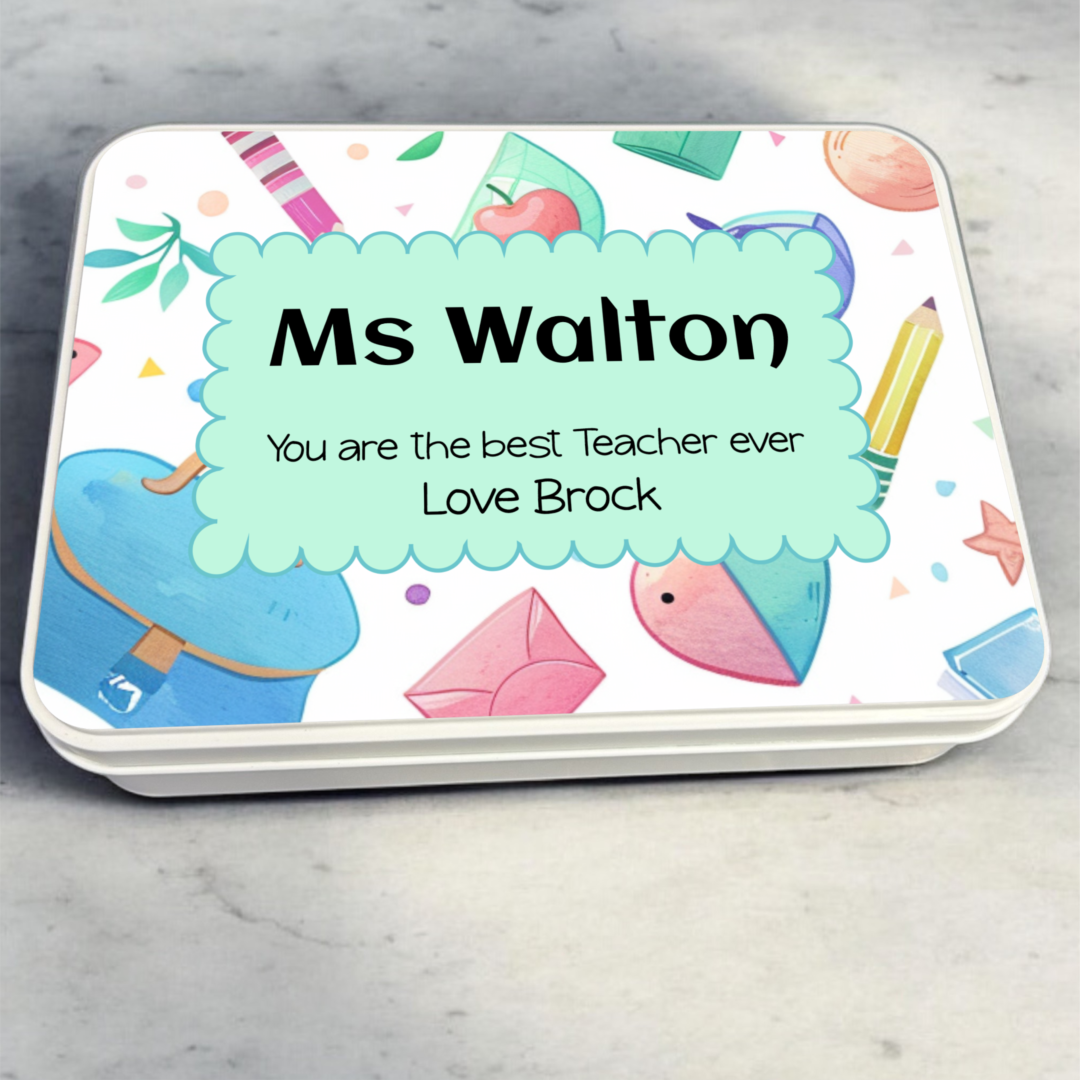 personalised teacher gift, teacher tin