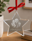 Custom crystal glass star ornament with engraved photo and names