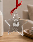 Personalised crystal pet memorial star ornament with engraved photo and custom name