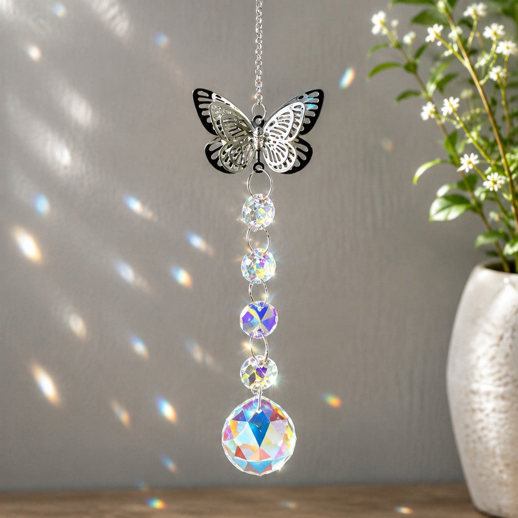 Butterfly window suncatcher gift with sparkling crystal pendant and inspirational verse