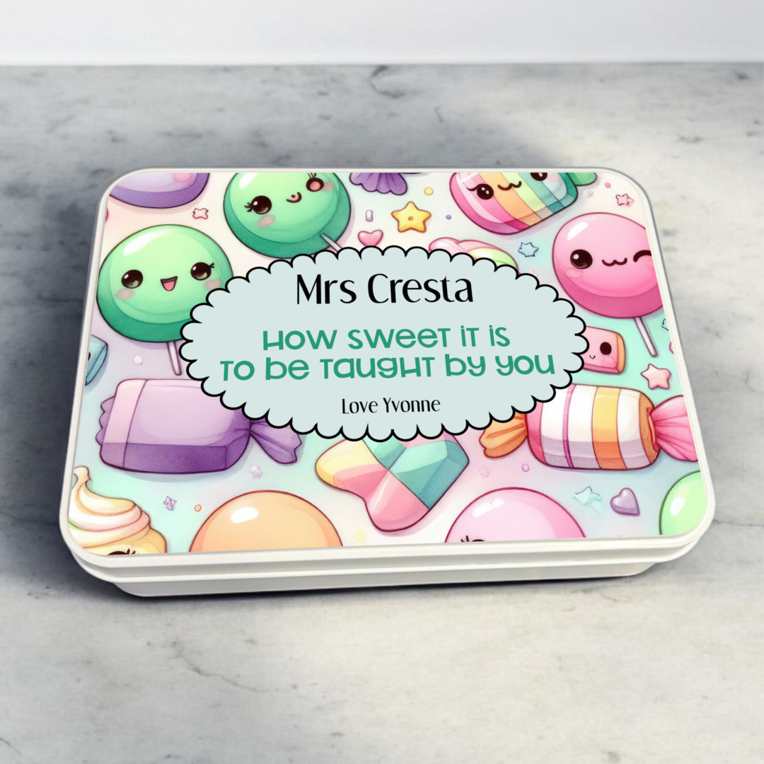 personalised teacher gift, teacher tin