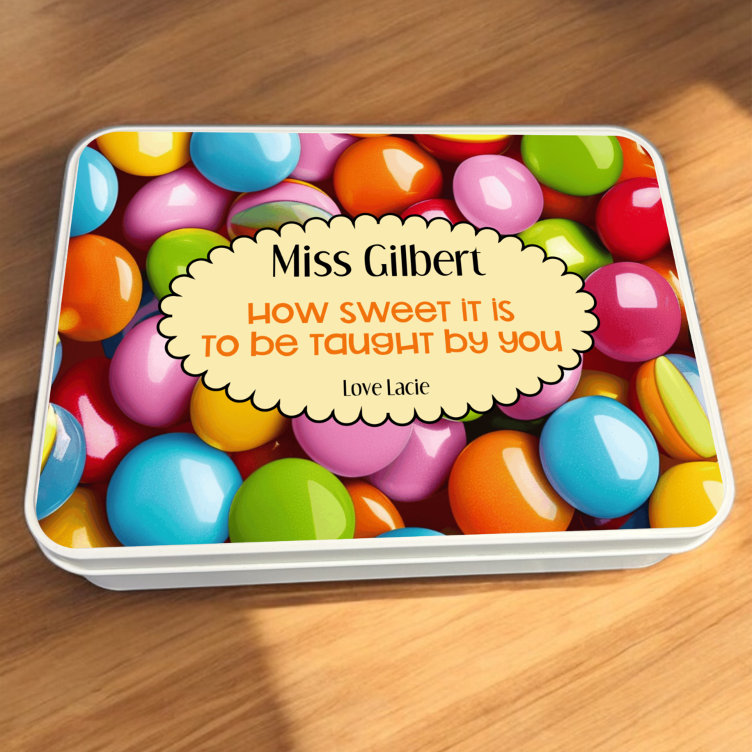 personalised teacher gift, teacher tin