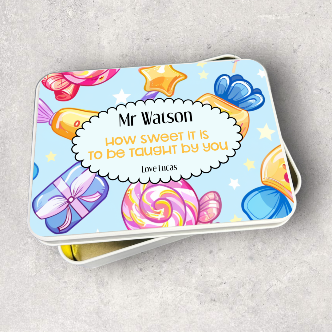 personalised teacher gift, teacher tin