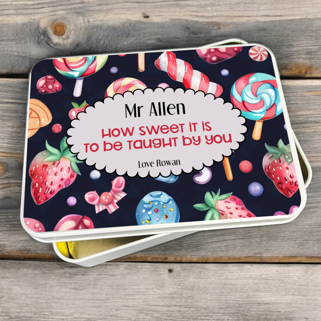 personalised teacher gift, teacher tin