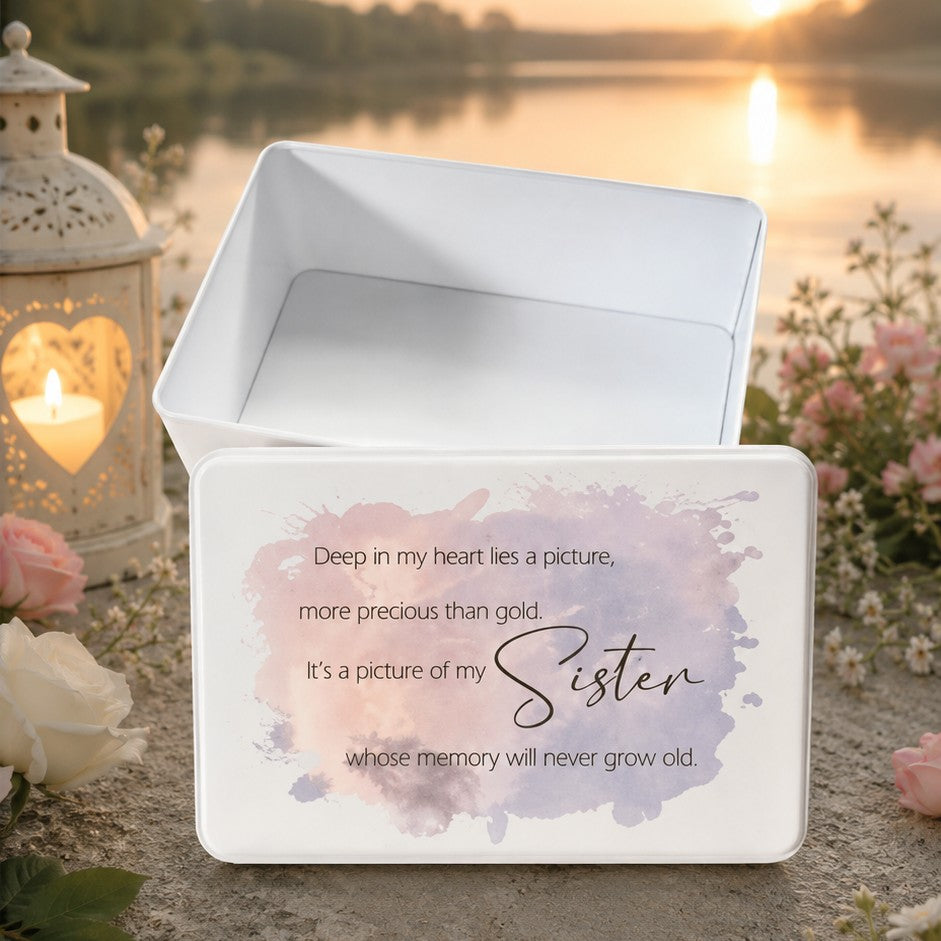 Memorial box with a quote about a sister, sympathy gift