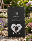 Custom natural slate pet remembrance plaque with photo, name and memorial quote