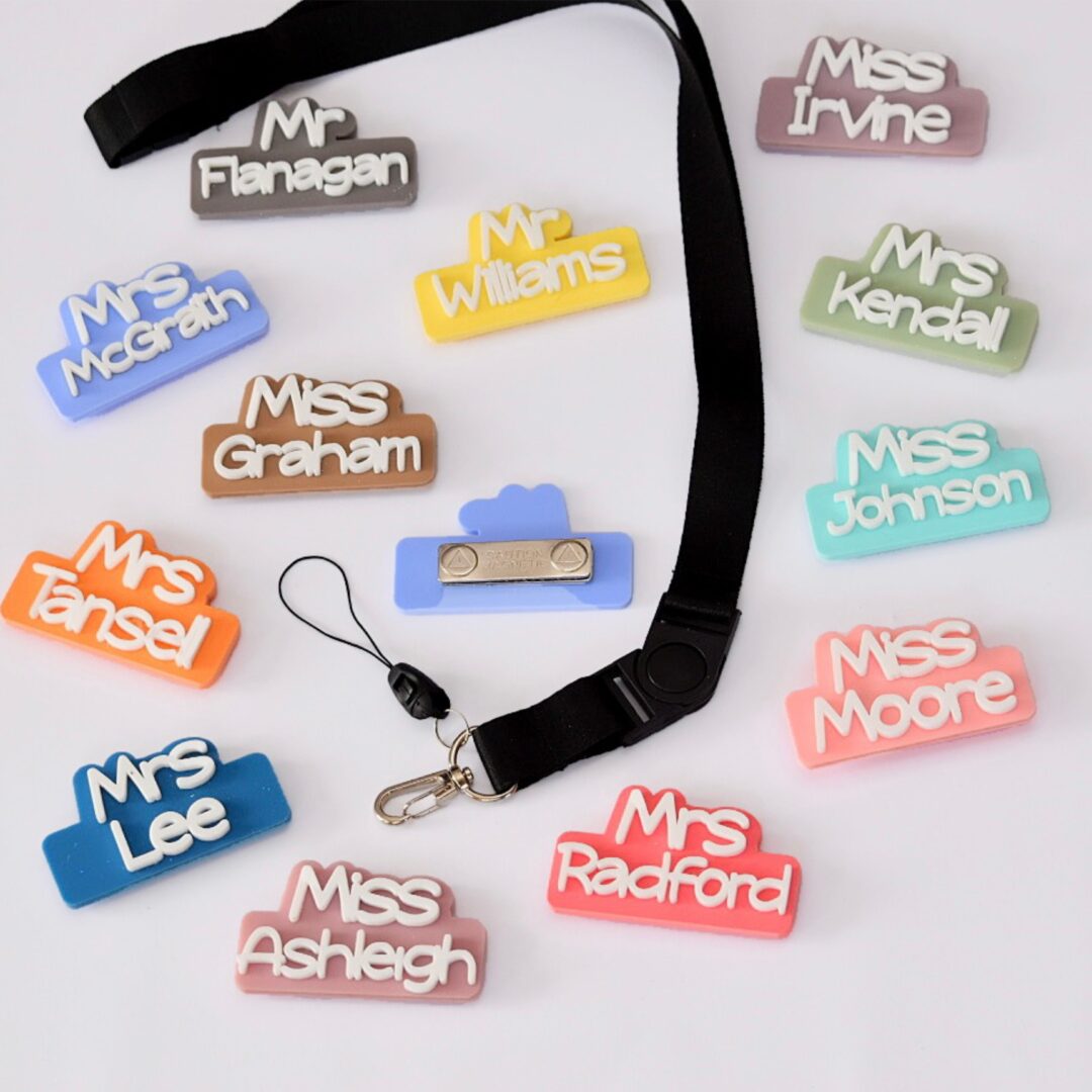 personalised teacher gift, teacher name badge