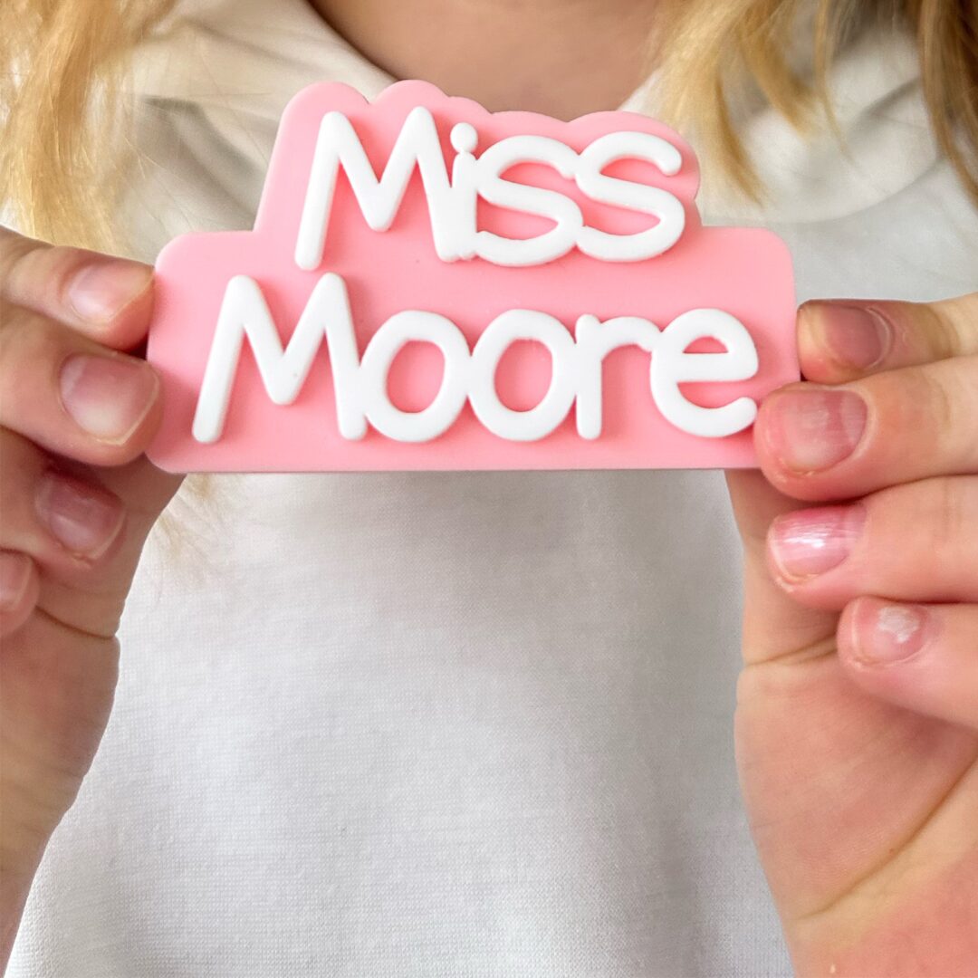 personalised teacher gift, teacher name badge