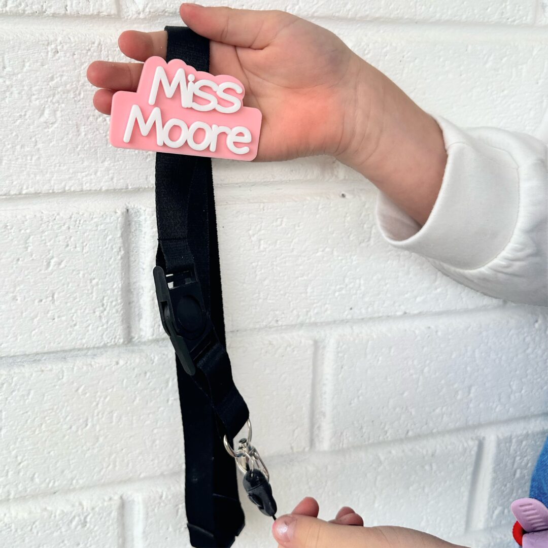 personalised teacher gift, teacher name badge