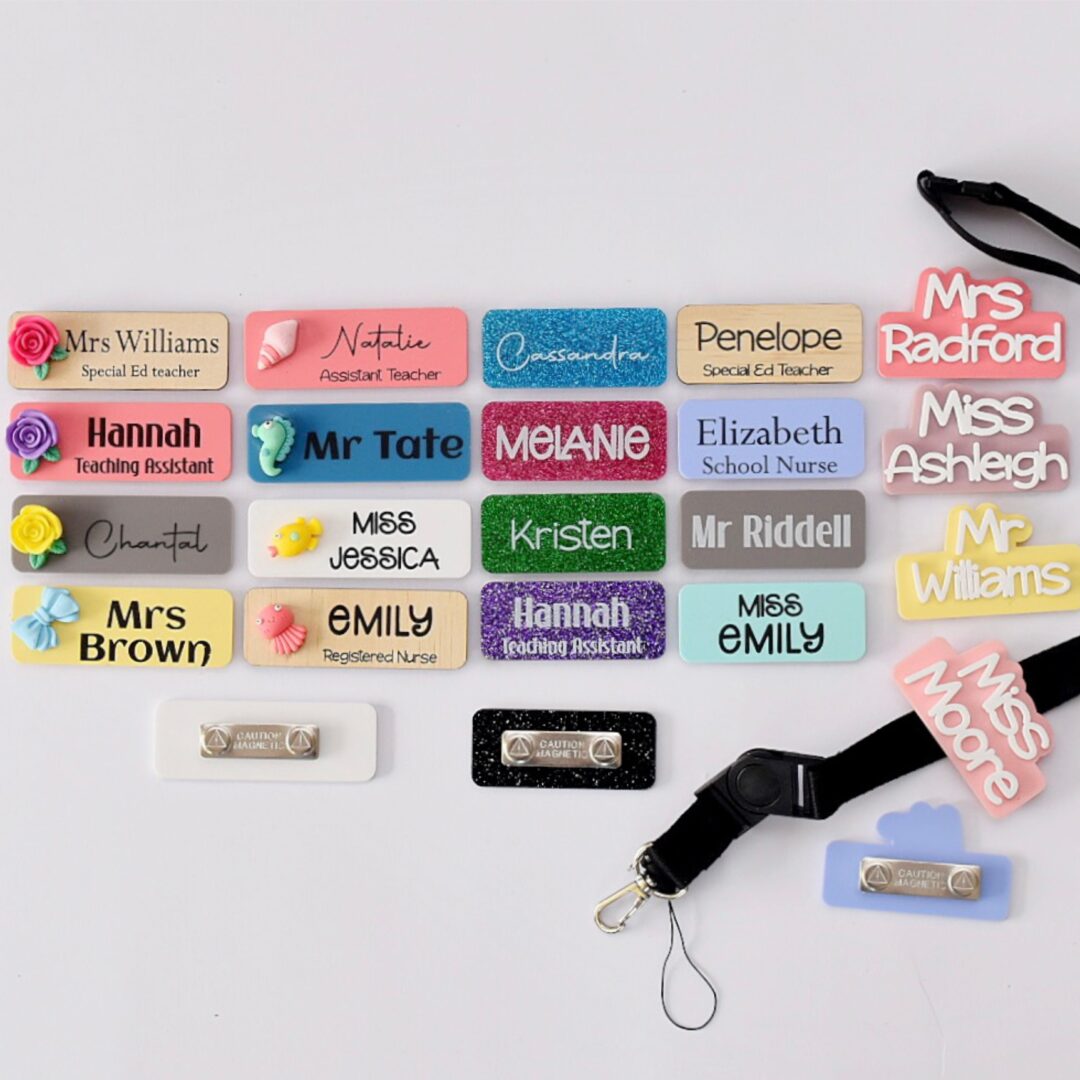teacher name badge glitter