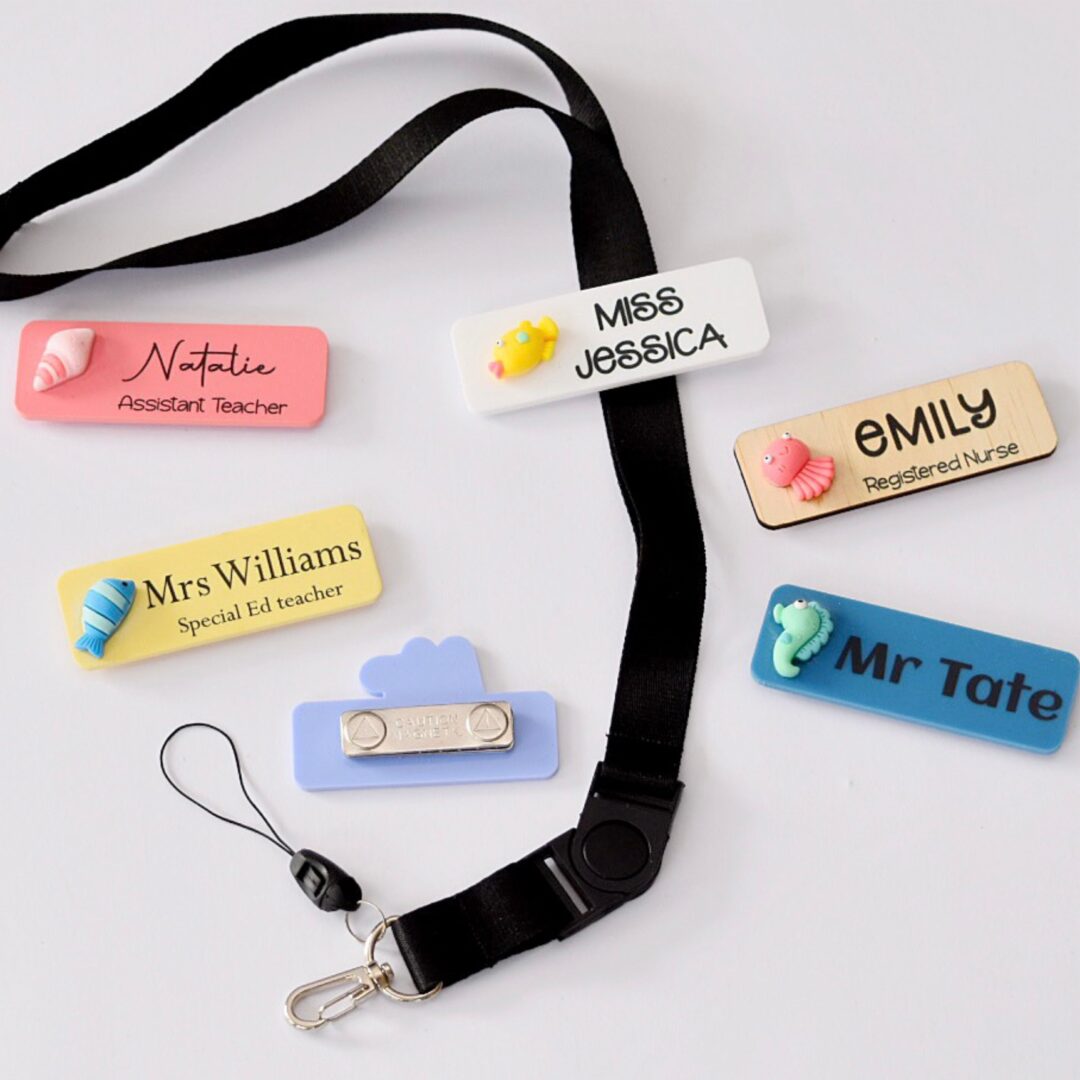 personalised teacher gift, teacher name badge