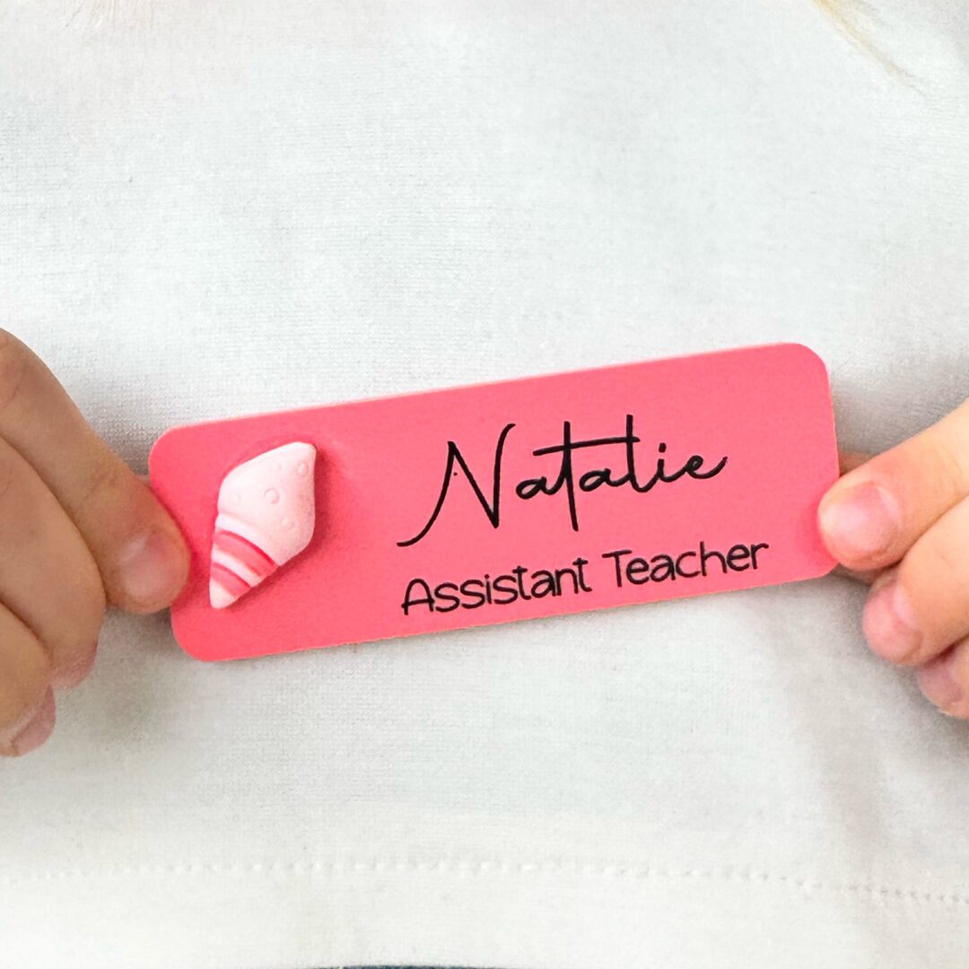 personalised teacher gift, teacher name badge