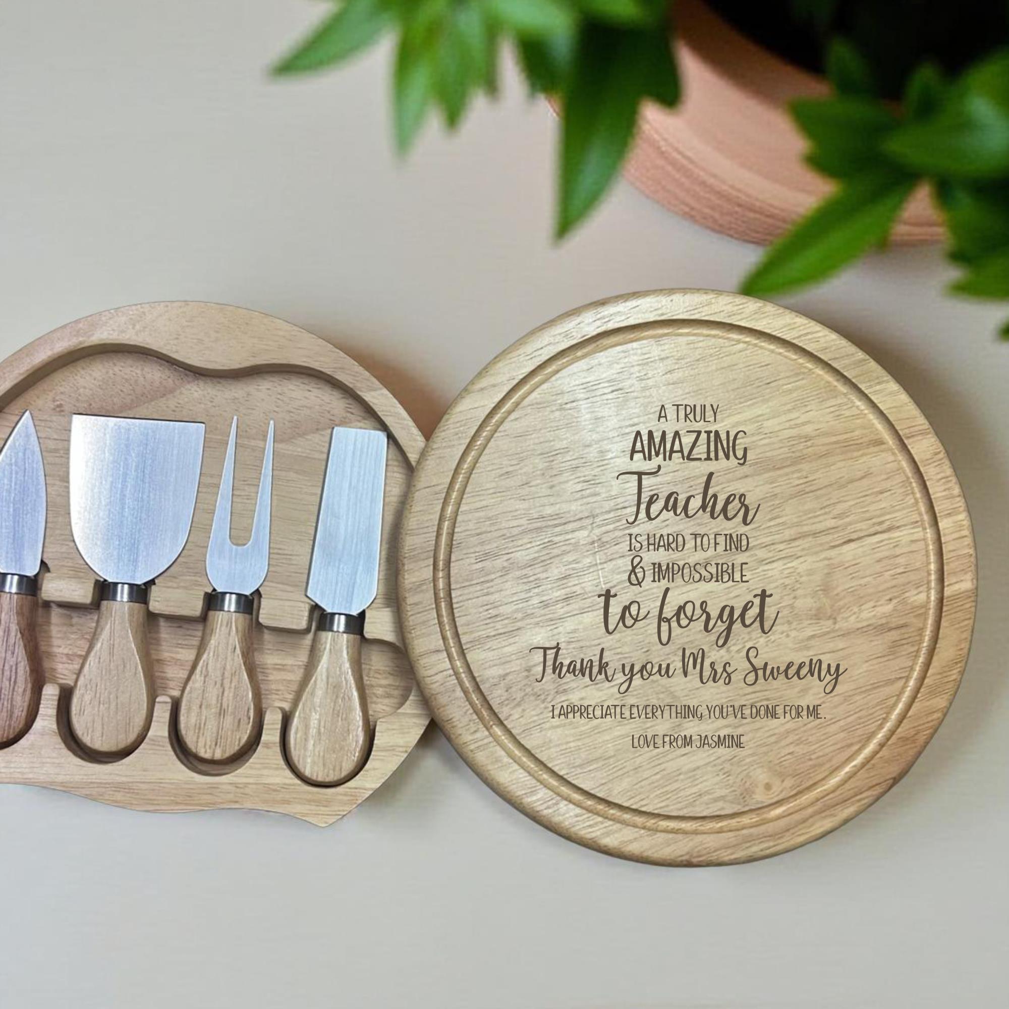 Personalised teacher cheese board engraved