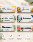 Custom magnetic teacher name badge with floral eucalyptus and botanical designs