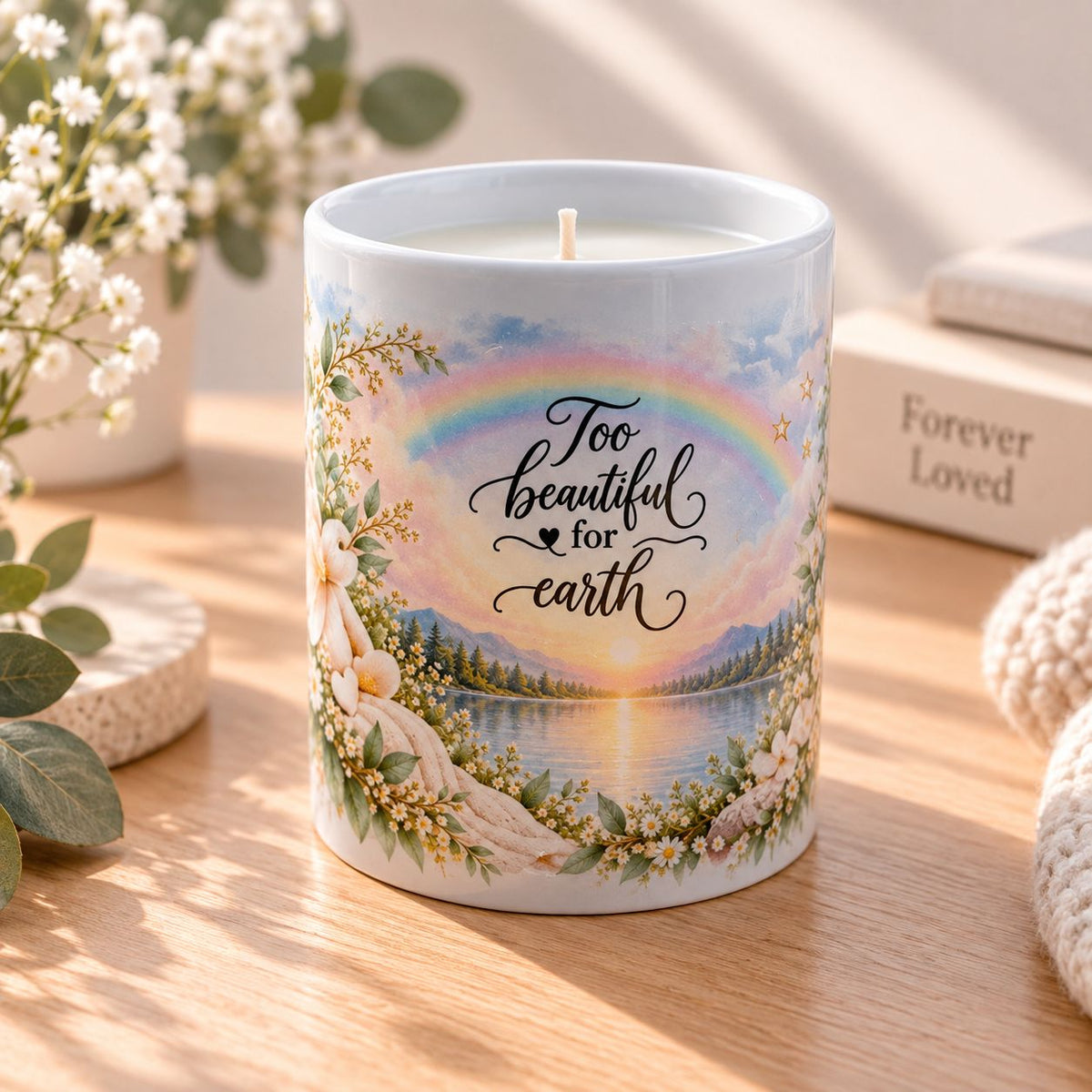 too beautiful for earth memorial candle