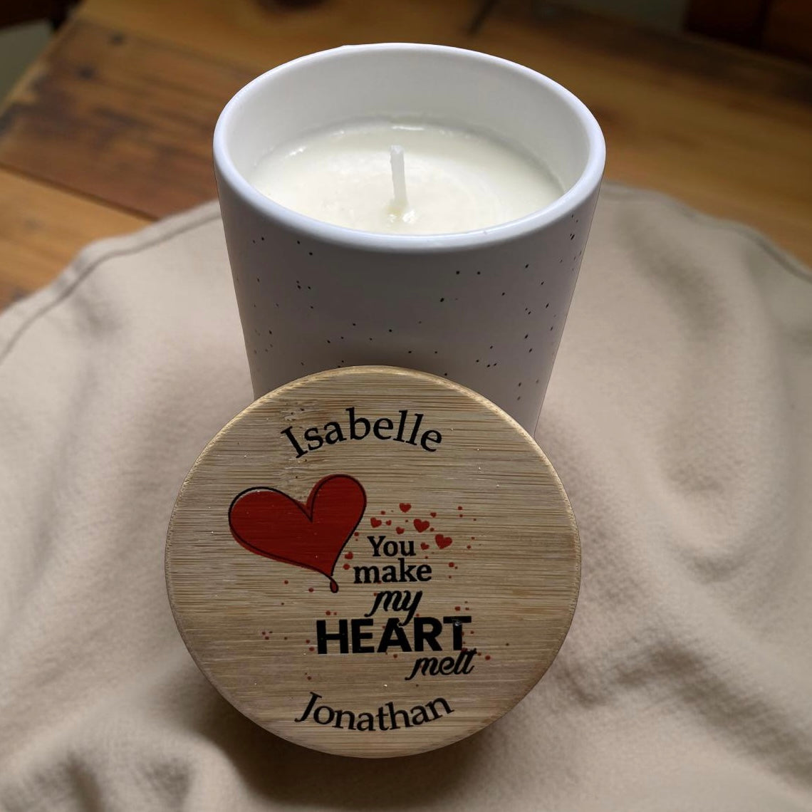 Romantic personalised vanilla candle keepsake