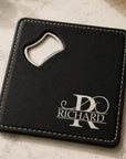 vegan leather coaster with bottle opener personalised
