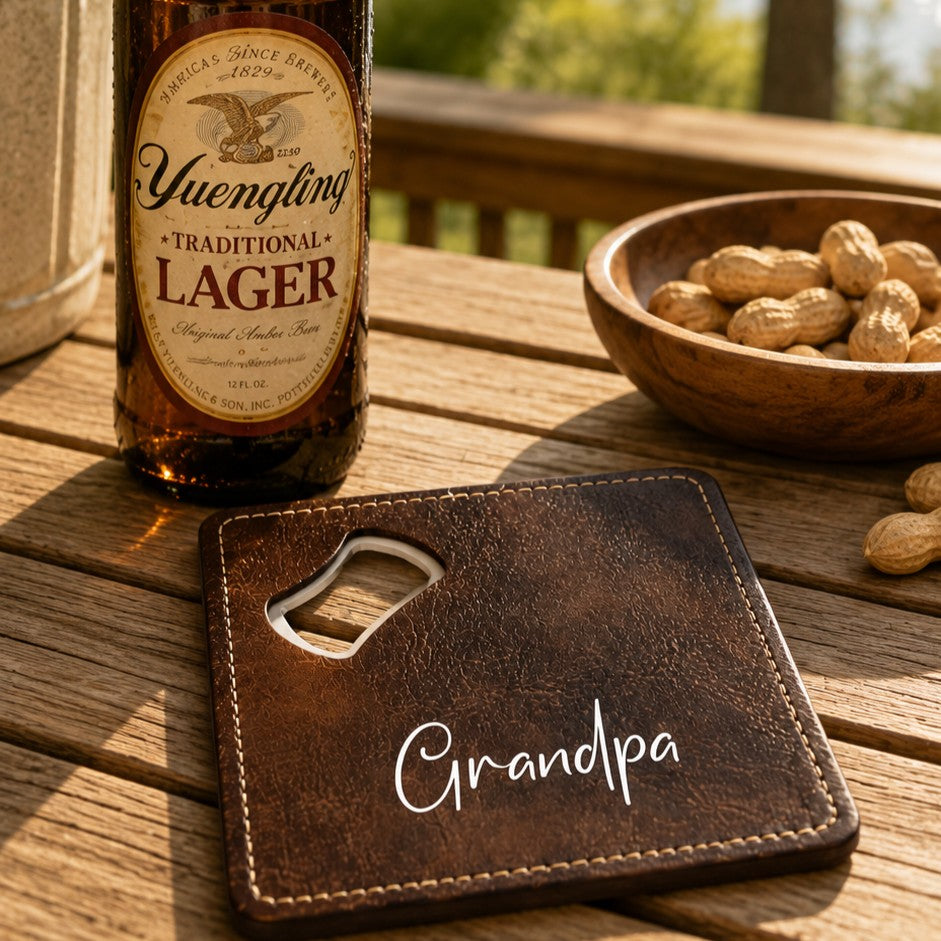 vegan leather coaster personalised
